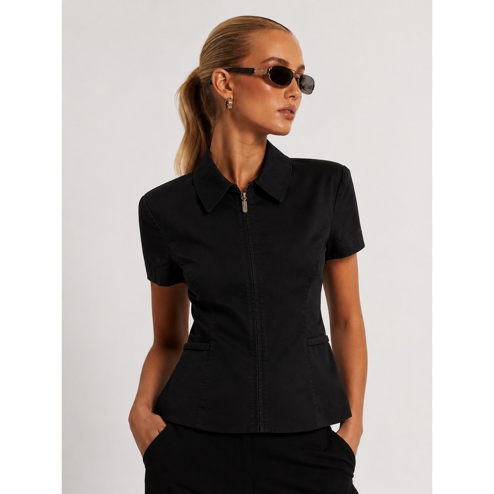 VTG Versace Classic V2 Black Short Sleeve Zip Up Jacket Italy Size 46 US 12